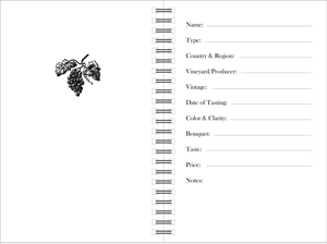 wine journal note taking pages with space for label