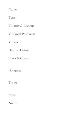page from pocket wine-tasting notebook